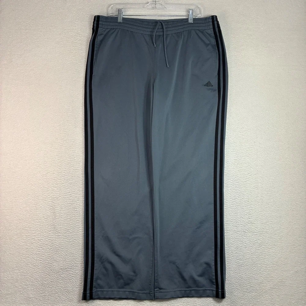 Y2K Adidas Baggy Track Pants Men M Gray Black Relaxed Sweatpants Drawstring